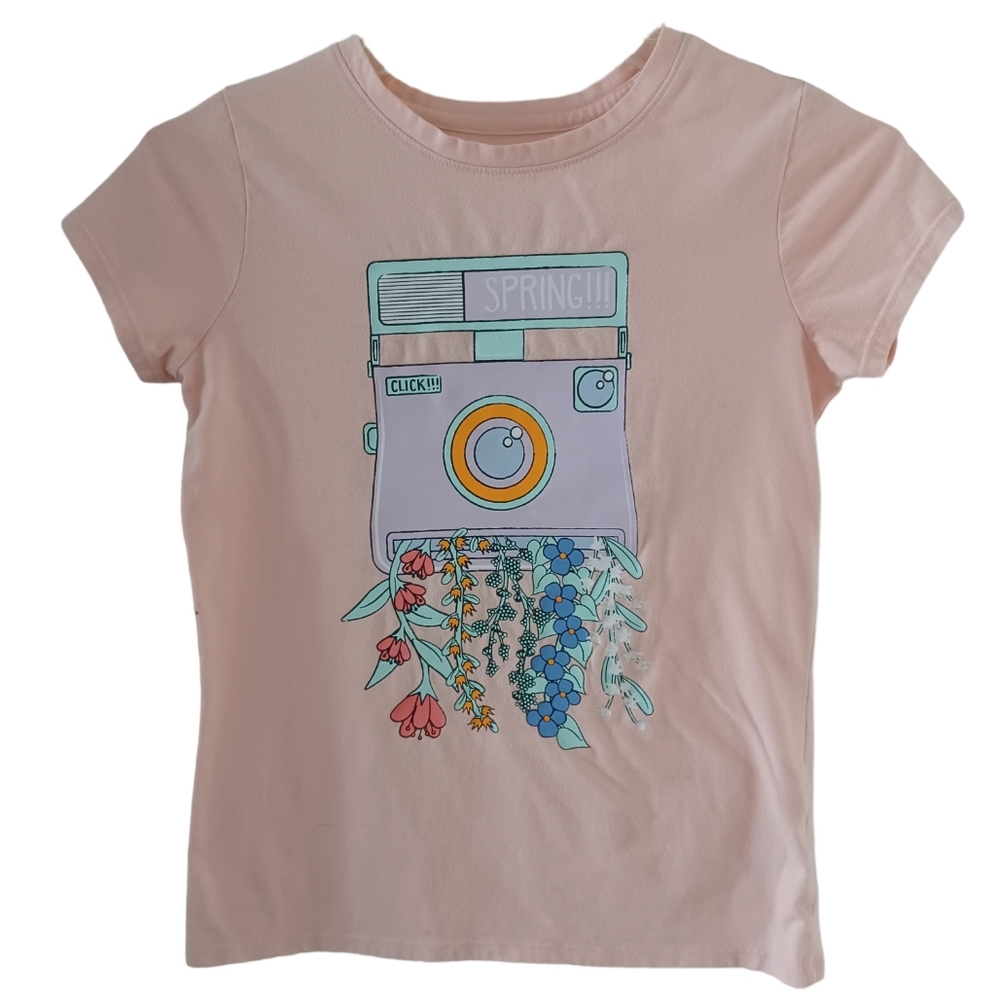 Cat & Jack short sleeve Peach tee shirt with graphic girl size L (10-12)